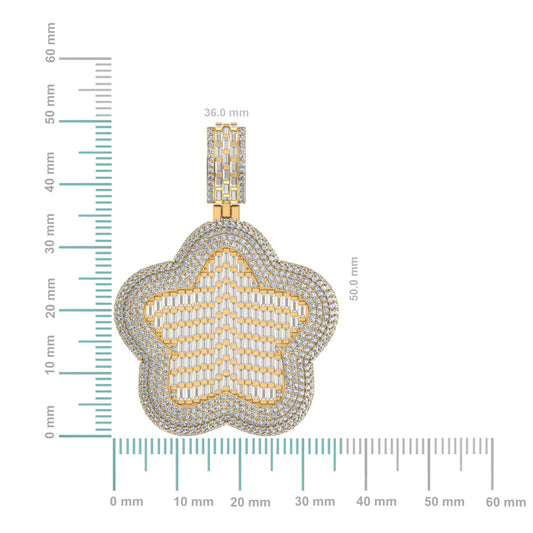 10K Yellow Gold Round Baguette Diamond Star Designer Charm Pendant 3-3/4 Cttw