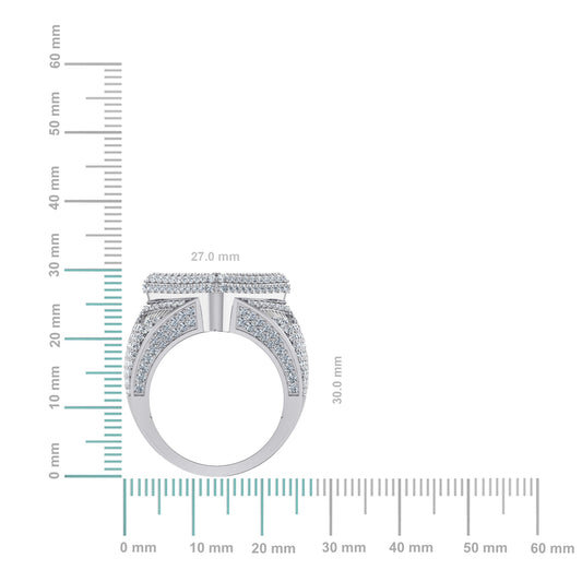 10K White Gold Round Baguette Diamond Designer SZ 10 Mens Ring 4 Cttw