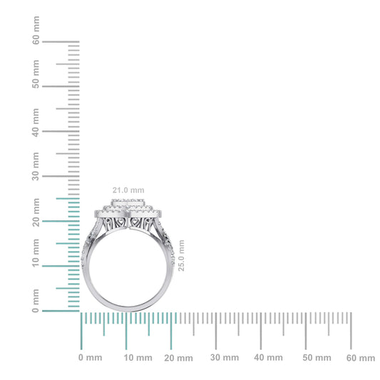 10K White Gold Round Diamond Two Row Heart Shape Womens Ring SZ 7 1 Cttw