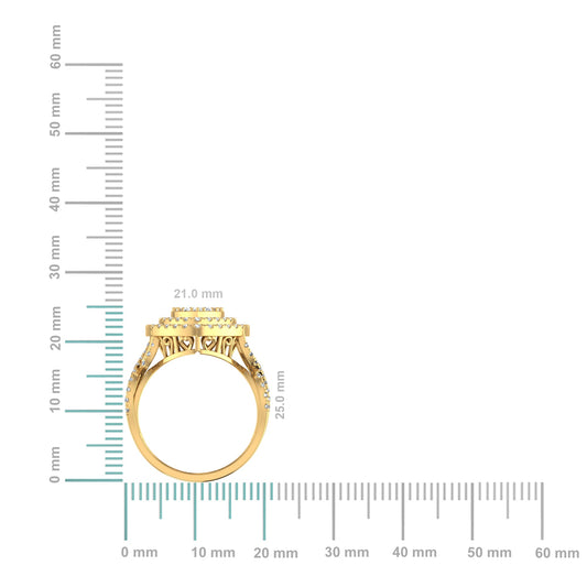 10K Yellow Gold Round Diamond Two Row Heart Shape Womens Ring SZ 7 1 Cttw
