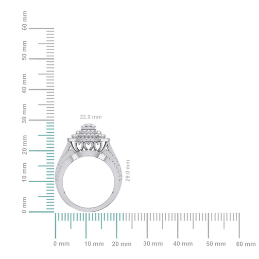 10K White Gold Round Diamond Square Shape Designer Womens Ring SZ 7 1-5/8 Cttw