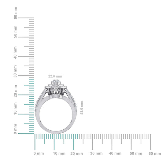 10K White Gold Round Diamond Pear Shape Designer Womens Ring SZ 7 1-7/8 Cttw