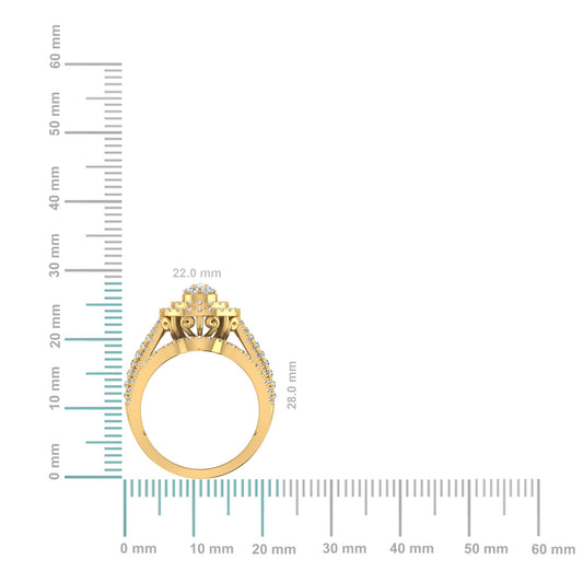 10K Yellow Gold Round Diamond Pear Shape Designer Womens Ring SZ 7 1-7/8 Cttw