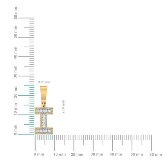 10K Yellow Gold Baguette Diamond Initial I Letter Pendant 1/3 Cttw