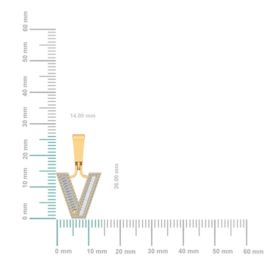 10K Yellow Gold Baguette Diamond Initial V Letter Pendant 1/3 Cttw