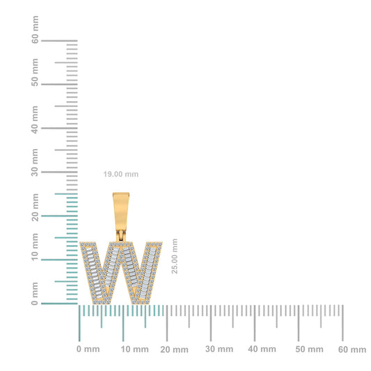 10K Yellow Gold Baguette Diamond Initial W Letter Pendant 5/8 Cttw