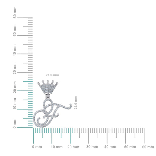 10K White Gold Round Diamond Crown F Letter Initial Pendant 1/4 Cttw