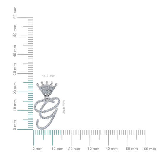 10K White Gold Round Diamond Crown G Letter Initial Pendant 1/5 Cttw