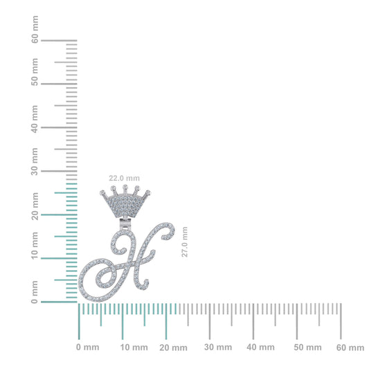10K White Gold Round Diamond Crown H Letter Initial Pendant 1/4 Cttw