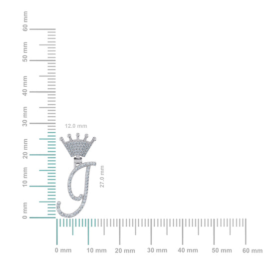 10K White Gold Round Diamond Crown I Letter Initial Pendant 1/6 Cttw