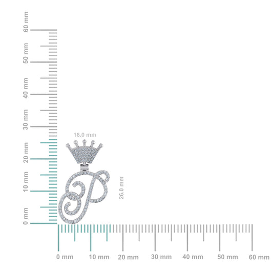 10K White Gold Round Diamond Crown P Letter Initial Pendant 1/4 Cttw