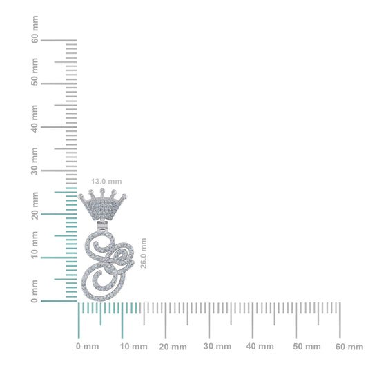 10K White Gold Round Diamond Crown S Letter Initial Pendant 1/4 Cttw