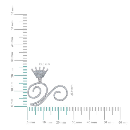 10K White Gold Round Diamond Crown V Letter Initial Pendant 1/4 Cttw