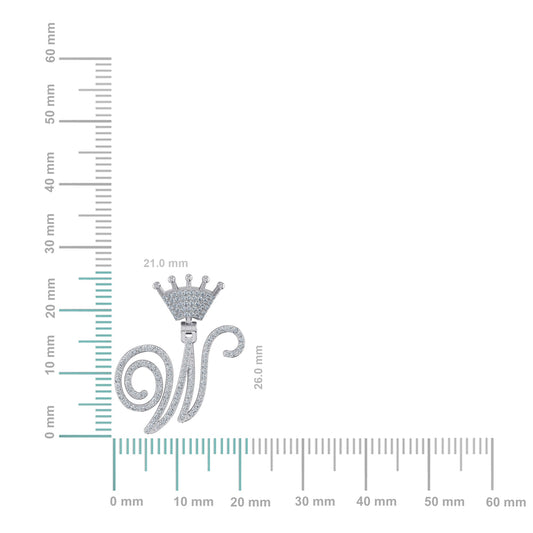 10K White Gold Round Diamond Crown W Letter Initial Pendant 1/4 Cttw