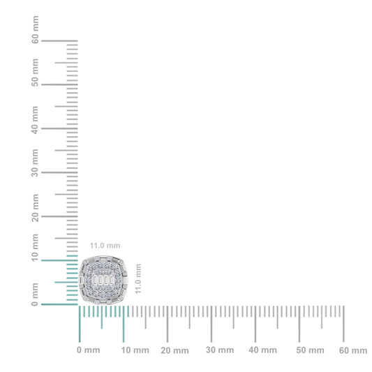 10K White Gold Round Baguette Diamond Square Designer Earring 3/4 Cttw