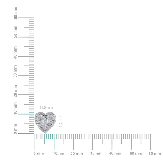 10K White Gold Round Baguette Diamond Heart Designer Earring 5/8 Cttw