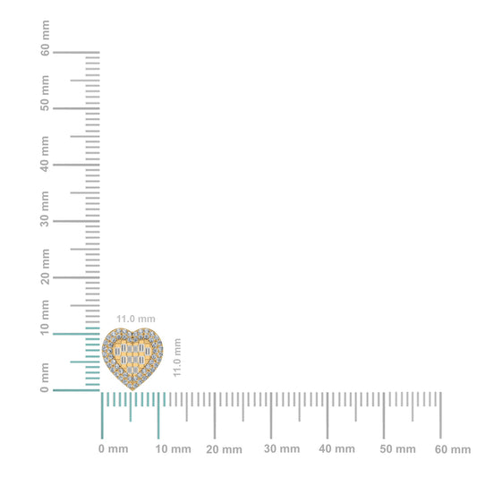 10K Yellow Gold Round Baguette Diamond Halo Heart Designer Earring 1/2 Cttw