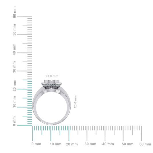 10K White Gold Round Baguette Diamond Halo Sz 7 Designer Ladies Ring 7/8 Cttw