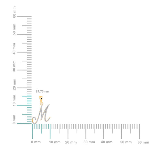 10K Yellow Gold Round Diamond M Letter Initial Pendant 1/8 Cttw