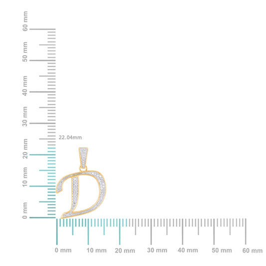 10K Yellow Gold Round Diamond D Letter Initial Pendant 1/10 Cttw