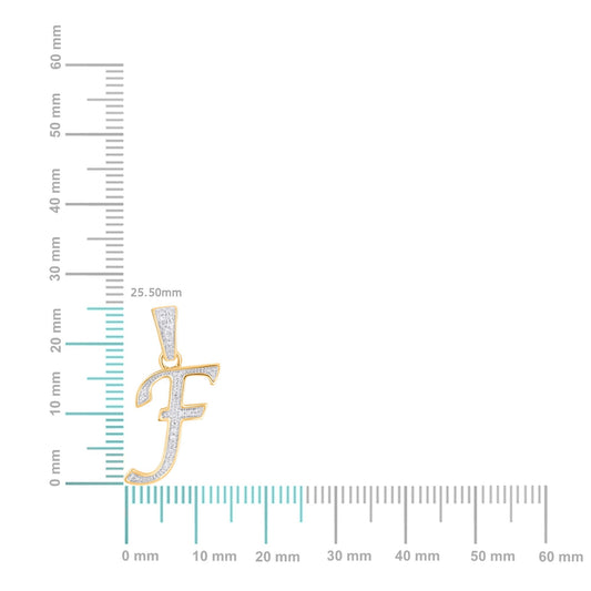10K Yellow Gold Round Diamond F Letter Initial Pendant 1/10 Cttw
