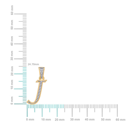 10K Yellow Gold Round Diamond J Letter Initial Pendant 1/10 Cttw
