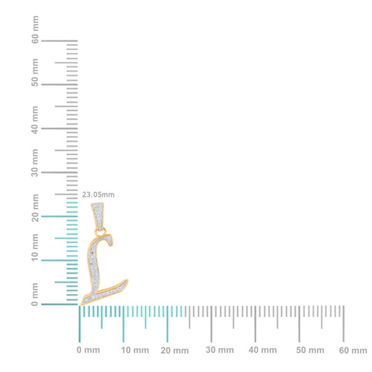 10K Yellow Gold Round Diamond L Letter Initial Pendant 1/10 Cttw