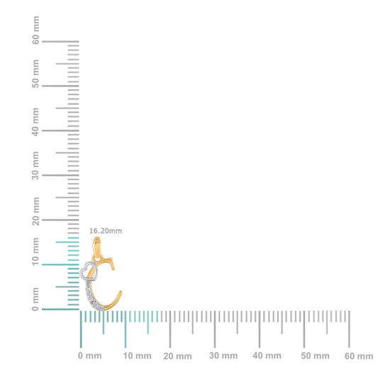 10K Yellow Gold Round Diamond C Letter Initial With Heart Pendant 1/10 Cttw