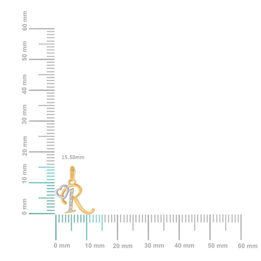 10K Yellow Gold Round Diamond R Letter Initial With Heart Pendant 1/10 Cttw