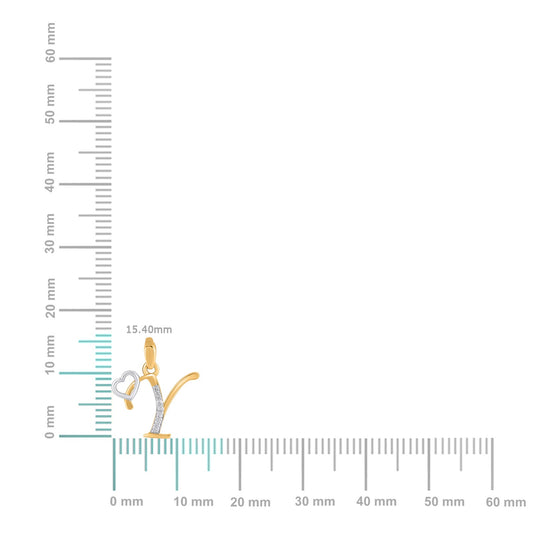 10K Yellow Gold Round Diamond Y Letter Initial With Heart Pendant 1/10 Cttw