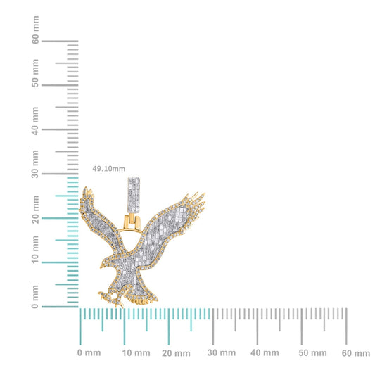 10K Yellow Gold Round Baguette Diamond Eagle Animal Pendant 1-1/5 Cttw