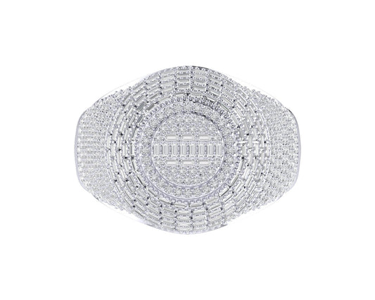 Sterling Silver Round Baguette Diamond Designer SZ 10 Mens Ring 1/1-2 Cttw