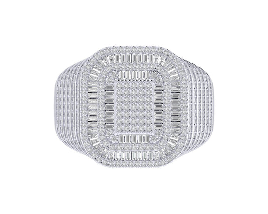 Sterling Silver Round Baguette Diamond Designer SZ 10 Mens Ring 1/1-2 Cttw