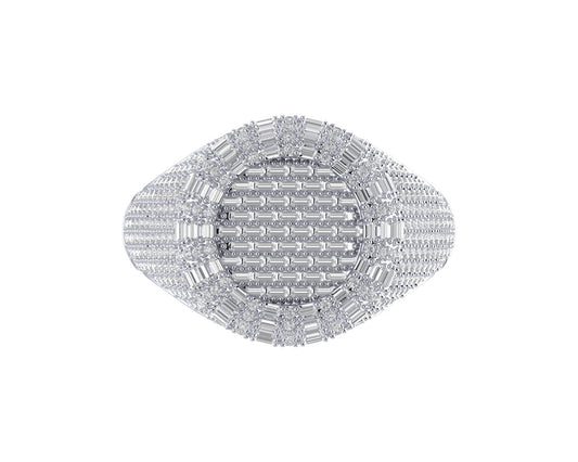 Sterling Silver Round Baguette Diamond Designer SZ 10 Mens Ring 1-1/2 Cttw