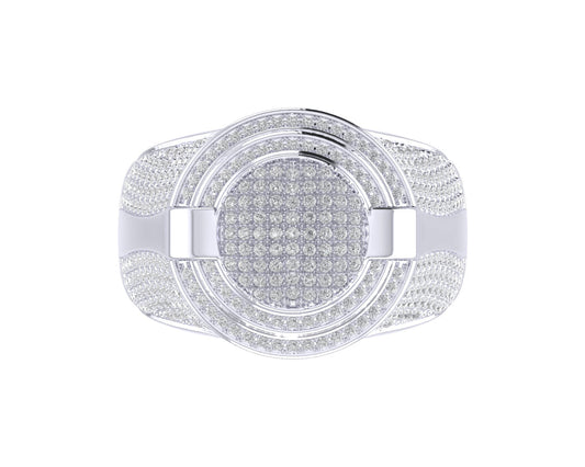 S.Silver Round Diamond Double Halo Designer SZ 10 Mens Ring 1-1/4 Cttw