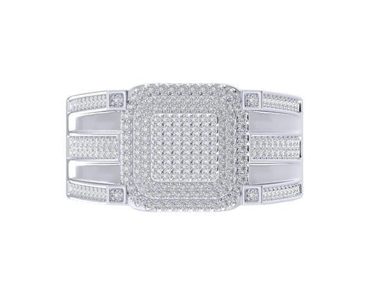 Sterling Silver Round Diamond Square Designer SZ 10 Mens Ring 3/4 Cttw