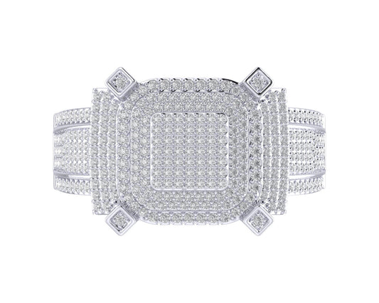 Sterling Silver Round Diamond Square Designer SZ 10 Mens Ring 1-1/4 Cttw