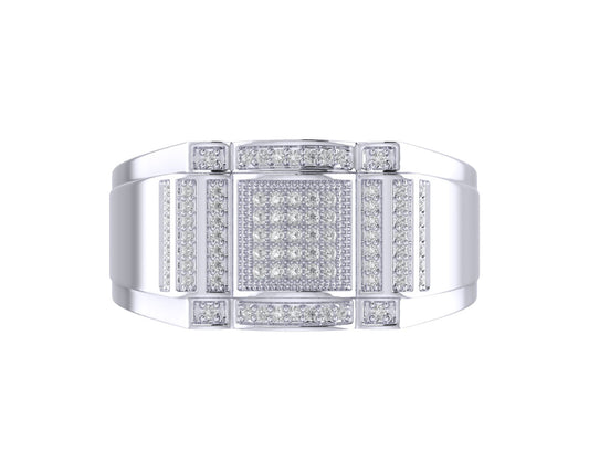 Sterling Silver Round Diamond Square Designer SZ 10 Mens Ring 1/4 Cttw