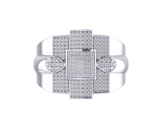 Sterling Silver Round Diamond Designer SZ 10 Mens Ring 1/2 Cttw