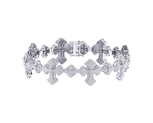Sterling Silver Round Diamond Cross Religious 8 Inch Mens Bracelet 4-1/4 Cttw