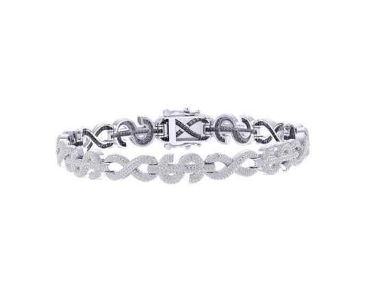 Sterling Silver Round Diamond Crome Designer 8 Inch Mens Bracelet 4-1/3 Cttw