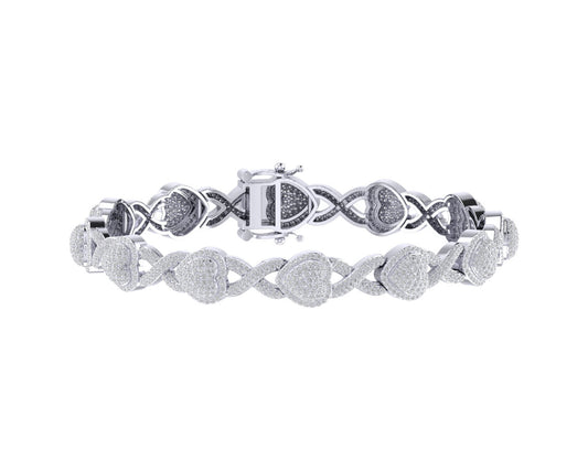 Sterling Silver Round Diamond Crome Infinity & Heart Designer 7 Inch Womens Bracelet 4-1/8 Cttw