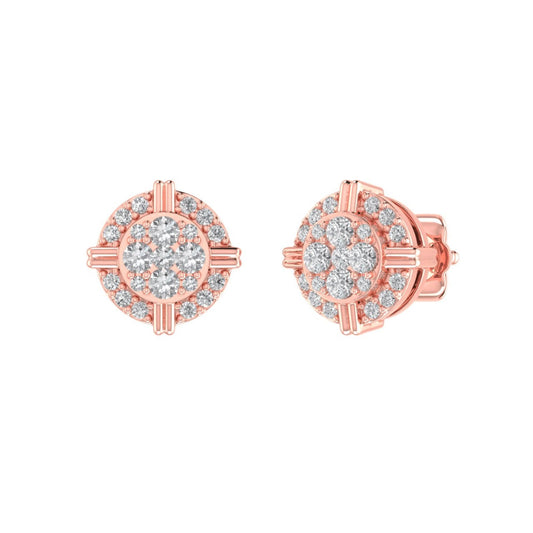 Sterling Silver Round Diamond Cushion Shape Designer Stud Earring RP+PP 1/4 Cttw