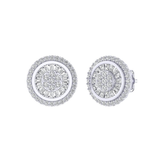 Sterling Silver Round Baguette Diamond Circle Shape Designer Stud Earring RP 1/2 Cttw