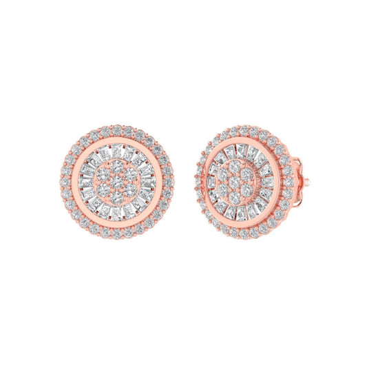 Sterling Silver Round Baguette Diamond Circle Shape Designer Stud Earring RP+PP 1/2 Cttw