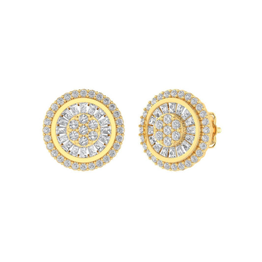 Sterling Silver Round Baguette Diamond Circle Shape Designer Stud Earring RP+GP 1/2 Cttw