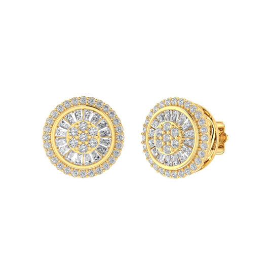 Sterling Silver Round Baguette Diamond Circle Shape Designer Stud Earring RP+GP 1/2 Cttw
