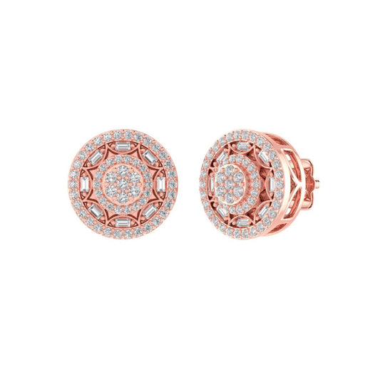 Sterling Silver Round Baguette Diamond Circle Shape Designer Stud Earring RP+PP 1/2 Cttw