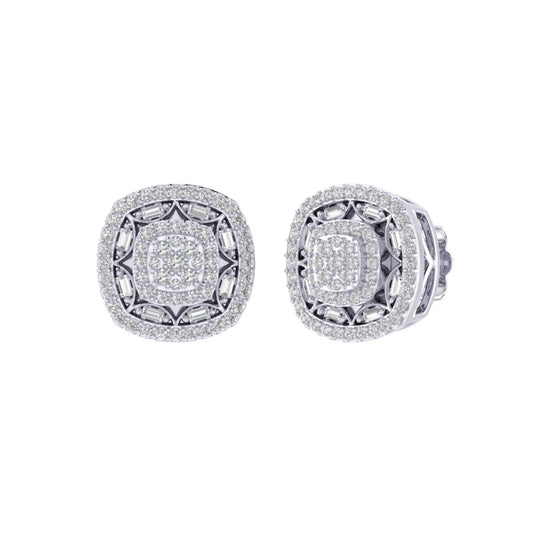 Sterling Silver Round Baguette Diamond Square Shape Designer Stud Earring RP 1/2 Cttw