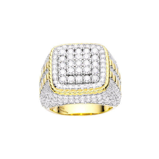 Sterling Silver Moissanite Carat Mens Ring Size 10 (RP)+GP 4-1/4 Cttw